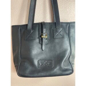 Vintage Dooney & Bourke Black Leather Tote Bag Shoulder Purse Brass Hardware